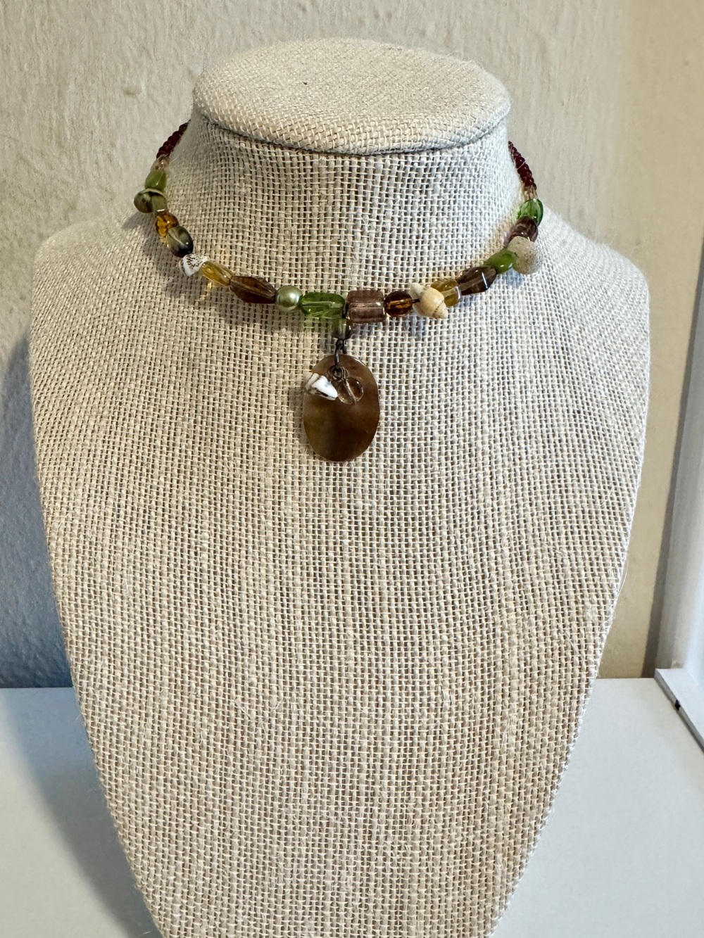 Handcrafted Multicolor Beaded Necklace with Brown Pendant